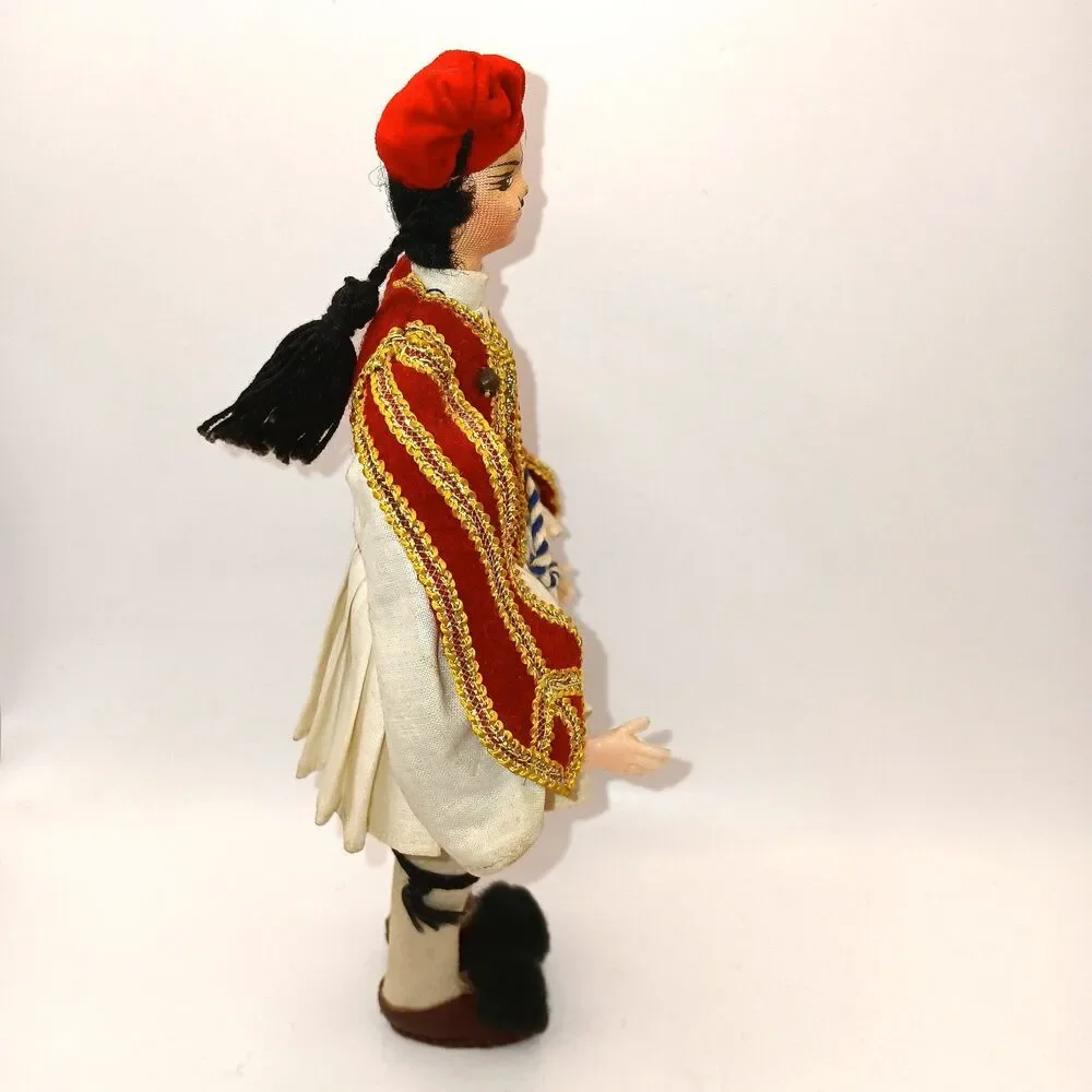 Lot Of 2 Vintage Greek Cloth Costume Dolls 7 & 9 inches tall